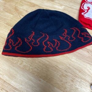 90s Y2K Flame Beanie Hat Black and Red